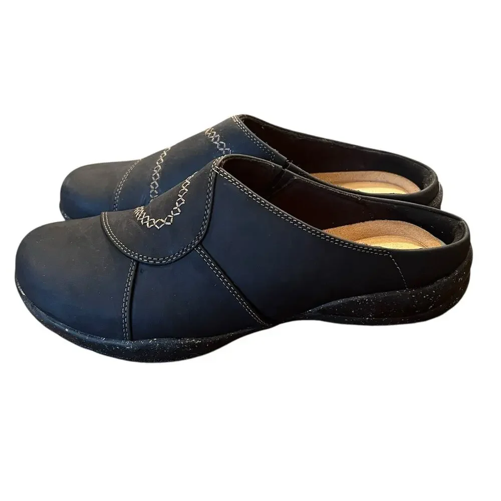 Clarks Roseville Faye Clogs Black Leather Slip On Mules Size 9 Comfort Shoes - Picture 3 of 14